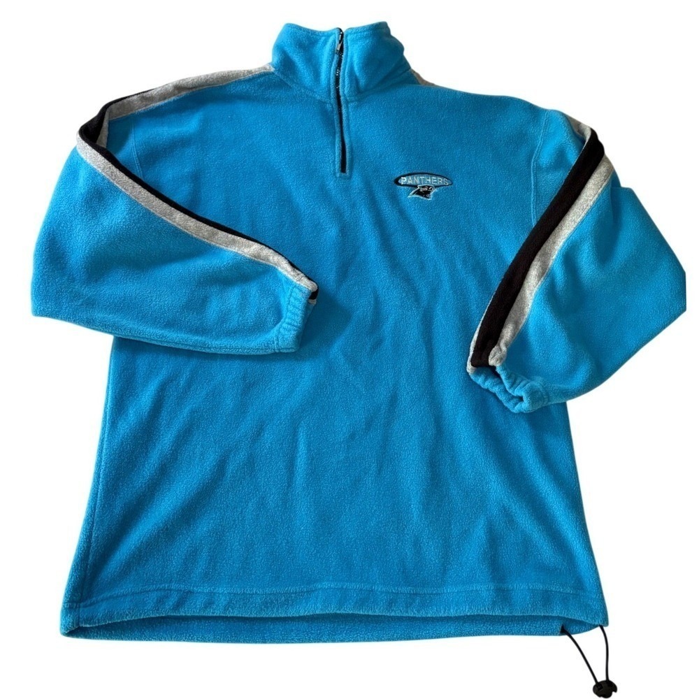 VTG Carolina Panthers Fleece Pullover Mens Large 1/4 Zip Blue Y2K NFL Sideline